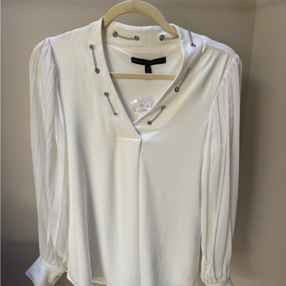 White House Black Market Ivory Blouse with Metallic Details